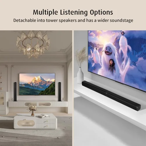 Miniatura 2 de Elimavi Barras de sonido para TV con subwoofer: sistema de sonido envolvente de graves profundos 2 en 1 desmontable 2.1, Bluetooth 5.3 y RCA