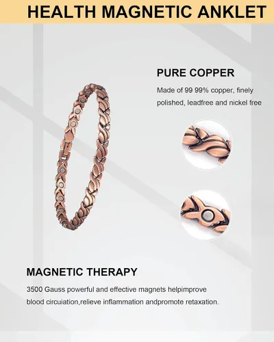 Miniatura 3 de Tobillera de cobre para mujer, 99.99% de cobre puro con imanes
