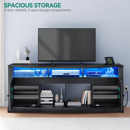 Miniatura 4 de YITAHOME Soporte de TV para TV de 75/80 pulgadas, Centro de Entretenimiento Negro de 70 pulgadas de ancho, Mueble de Medios Mesa de TV con Toma