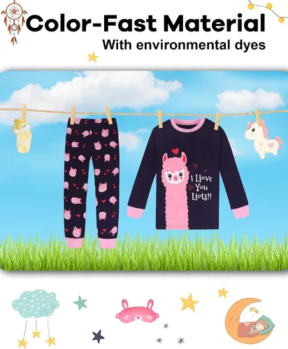 Miniatura 7 de DAUGHTER QUEEN Pijama de algodón para niñas de 4 piezas, talla 18 meses-12 años