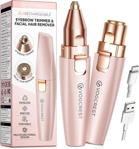 Miniatura 13 de Removedor recargable de cejas y vello facial para mujeres, maquinilla de afeitar 2 en 1 con luz LED integrada para depilación sin dolor Blanco