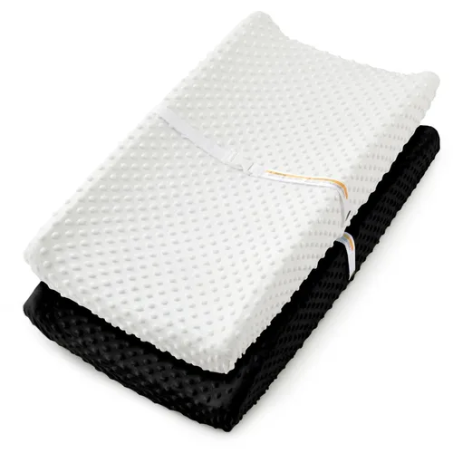Miniatura 13 de Homiest Paquete de 2 fundas para cambiador, sábanas blancas y beige, tela de vellón ultra suave, tela de lunares minky, funda transpirable y cómoda
