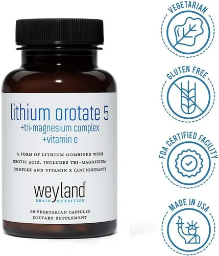 Miniatura 5 de Orotato de litio 5 mg + treonato de tres magnesio, taurinato, malato + glicina + vitamina E, 60 cápsulas vegetarianas