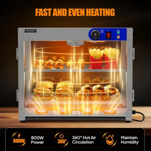 Miniatura 2 de ROVSUN Calentador de Alimentos de 2 Niveles, Calentador de Pizza, Calentador de Alimentos Comercial con Iluminación LED, Estantes Desmontables