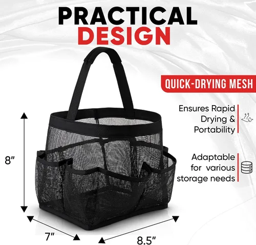 Miniatura 3 de Masirs – Organizador de ducha de malla con 9 bolsillos, bolsa portátil para baño para viajes, gimnasio y dormitorio - Bolsa de ducha pequeña