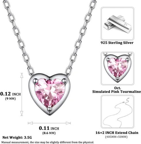 Miniatura 5 de ChicSilver 925 Sterling Silver 12 Months Sparkling Round Cut Created Birthstone Pendant Necklace, 16 Inch Rolo Chain (with Gift Box)