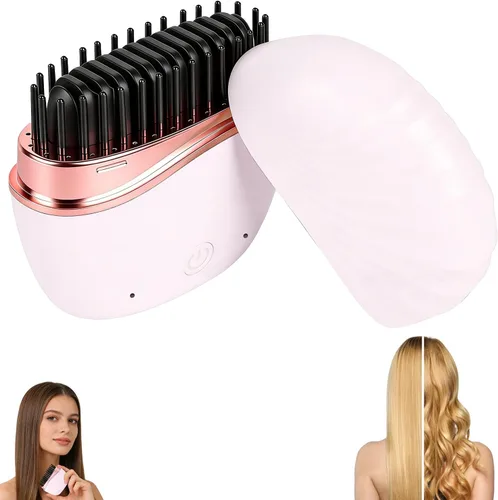 Miniatura 9 de Mini alisadora, nuevo peine alisador de pelo portátil inalámbrico recargable, control de temperatura de 3 velocidades, calentamiento rápido