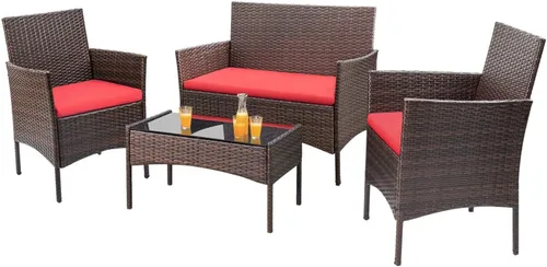 Miniatura 12 de Homall Juego de 4 muebles de patio al aire libre, sillas de mimbre, para uso en interiores y exteriores, patio, porche, jardín, piscina, balcón