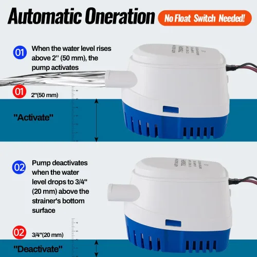 Miniatura 5 de Bomba de sentina marina automática de 12 V 750 GPH con interruptor de flotador integrado, bomba de agua sumergible de encendido/apagado automático