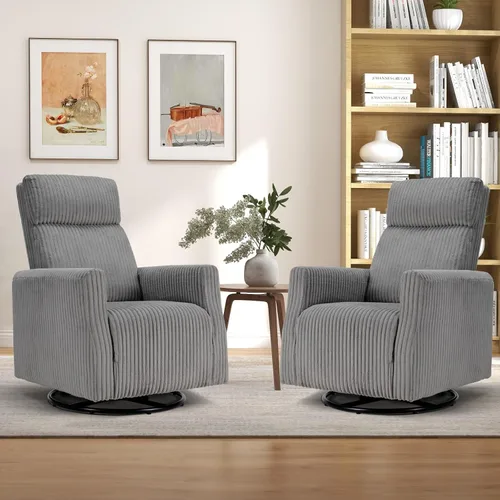 Miniatura 12 de CANMOV Silla mecedora giratoria para guardería, silla giratoria con respaldo alto y brazos, silla deslizante de pana para sala de estar, dormitorio