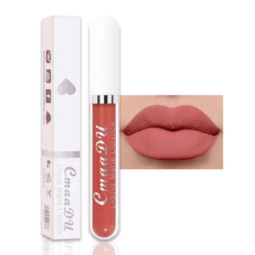 Miniatura 30 de evpct Juego de delineador de labios y lápiz labial metálico rosa claro, para mujeres, de larga duración, impermeable, 24 unidades, color rosa claro