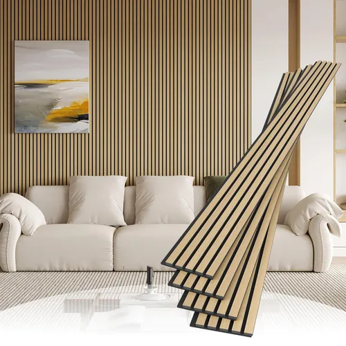 Miniatura 7 de POHARE Paquete de 2 Paneles de Pared de Listones de Madera, Paneles de Madera de 95 x 8 pulgadas a Prueba de Sonido de Madera Diseñada, Paneles