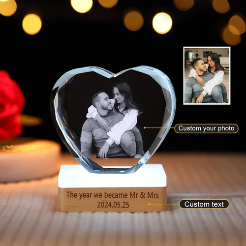 Miniatura 3 de Foto personalizada en cristal 3D, marcos de fotos de cristal personalizables, regalos personalizados con tu propia foto, aniversario de boda