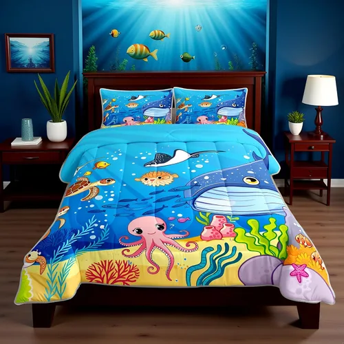 Miniatura 15 de Juego de edredón de pavo real en acuarela tamaño King, elegante y hermoso juego de ropa de cama edredón de plumas azules de 3 piezas para niños