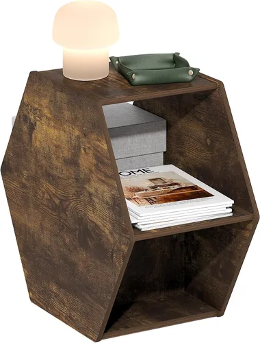 Miniatura 8 de Furinno - Mesa de café de diseño simple, mesa de café moderna hexagonal con estante abierto, mesa auxiliar vertical u horizontal, para sala de Pino