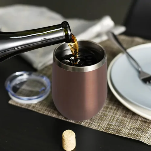 Miniatura 6 de DOMICARE - Juego de 16 vasos de vino de 12 onzas con tapa, hechos de acero inoxidable con aislamiento al vacío de doble pared, color dorado rosado