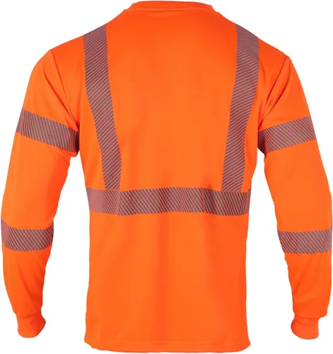 Miniatura 4 de FONIRRA Camisetas reflectantes de seguridad de alta visibilidad para hombre con manga larga ANSI Clase 2 Naranja, 2XL