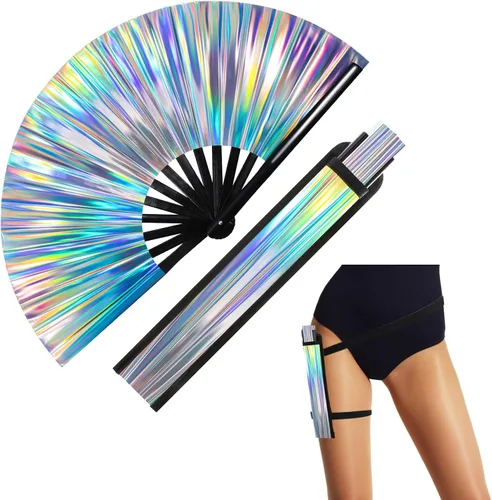 FairySandy Ventilador grande para rave, ventilador de mano para hombres y mujeres, ventilador de mano para EDM, festival de música, club, decoración