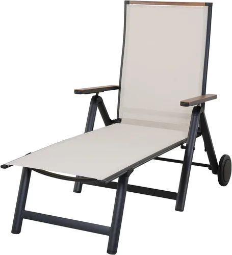 Miniatura 11 de Grand patio Sillón de mimbre para exteriores de 4 posiciones ajustable plegable de aluminio para patio, tumbona con cojín beige