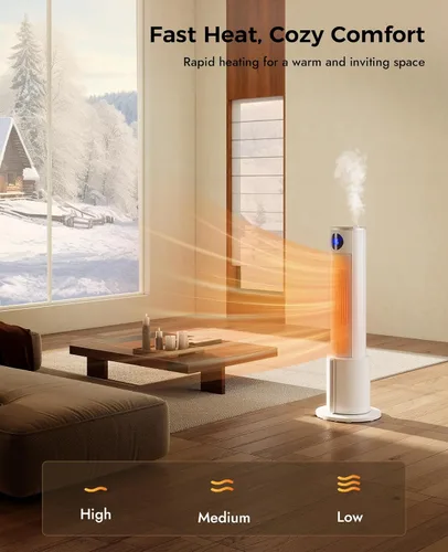 Miniatura 2 de Calentador de espacio con humidificador, calentadores de torre portátiles para uso en interiores, control remoto, termostato ajustable, 3 modos
