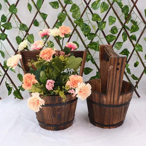 Miniatura 2 de DOITOOL Macetas colgantes rústicas de madera, maceta colgante de cubo rústico de madera para deseos, maceta para suculentas, maceta para patio