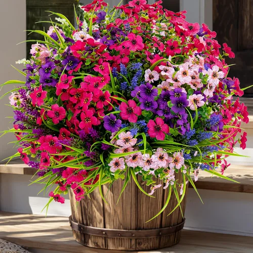 Miniatura 11 de AXYLEX Flores artificiales para exteriores, plantas falsas, 16 paquetes de madera de boj de vegetación sintética para exteriores, arbustos de Rosa