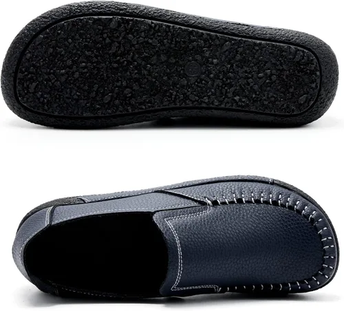 Miniatura 22 de UZB Mocasines de cuero sin cordones para mujer, cómodos zapatos de plataforma casuales