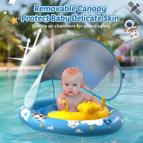 Miniatura 3 de Flotador de piscina para bebés con toldo UPF50+, flotadores inflables para piscina para niños, flotador de natación infantil con consola