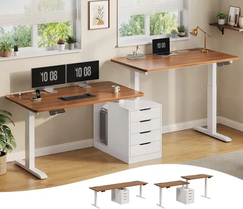 Miniatura 11 de SEDETA Escritorio eléctrico de pie en forma de L con archivador, 63 x 53 pulgadas, escritorio de computadora de oficina en casa ajustable con Negro