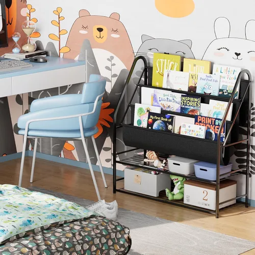 Miniatura 4 de aboxoo Estantería independiente para niños, para sala de estar, estantes de libros de 32 pulgadas con 4 bolsillos profundos, organizador de libros