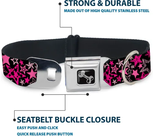 Miniatura 4 de Collar de perro hebilla de cinturón de seguridad Stargazer Negro Rosa 13 a 18 pulgadas 1.5 pulgadas de ancho