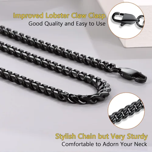 Miniatura 5 de PROSTEEL Collar de cadena de eslabones cubanos de moda para hombre, acero inoxidable 316L chapado en oro negro18 quilates, ancho 0.189 in-0.551 in