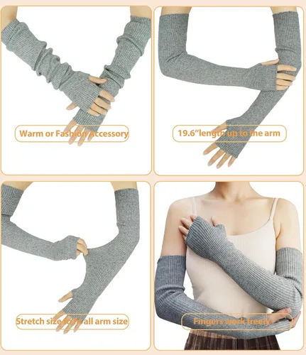 Miniatura 16 de Guantes cálidos de cachemira de brazo largo para mujer, guantes de invierno acogedores sin dedos, calentadores de brazos suaves, gran regalo