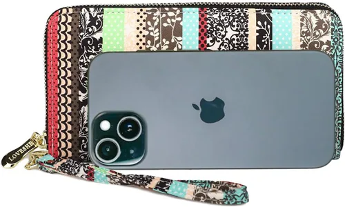 Miniatura 48 de Cartera de mano para mujer, estilo bohemio, con RFID, elegante, espaciosa con correa para viajes, capacidad para tarjetas, teléfono, dinero