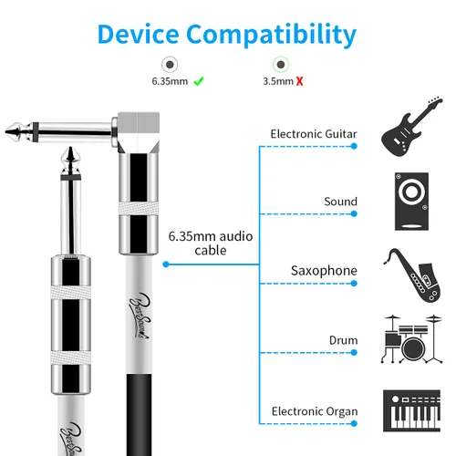 Miniatura 2 de BestSounds Cable de guitarra eléctrica de 10 pies, cable de instrumento para bajo, guitarra, amplificador de bajo, amplificador de bajo, cable