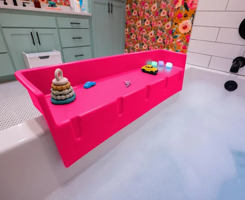Miniatura 9 de Tub Topper® Protector contra salpicaduras de bañera y estante de baño para niños – Bandeja de baño para niños pequeños, almacenamiento de juguetes