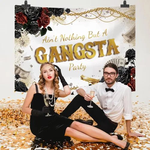 Miniatura 4 de MEHOFOND Telón de fondo de cumpleaños de gángster de 7 x 5 pies, no es nada más que una fiesta de gangsta, fondo de fotografía de los años 70, 80