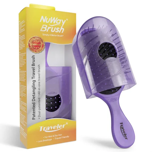 Miniatura 10 de NuWay Traveler Cepillo desenredante para el cabello, cepillo compacto de viaje para bolso, gimnasio y transporte diario, cuidado suave del cuero