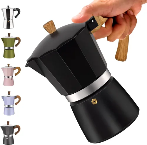 Miniatura 12 de Cafetera clásica de aluminio para 3 tazas, cafetera espresso de 5.1 fl oz, 5 onzas, cafetera de moca, olla greca, cafetera para café italiano y Azul