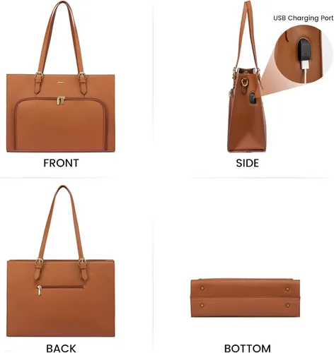 Miniatura 8 de LOVEVOOK Bolsa para laptop de 15.6 pulgadas para mujer, impermeable, con puerto de carga USB, maletín de mano y hombro de cuero sintético, bolsa