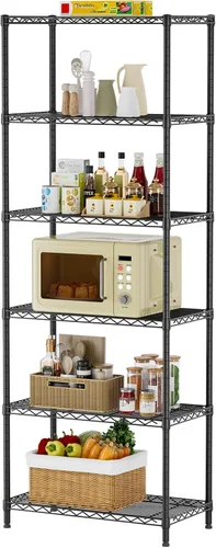 Miniatura 30 de SINGAYE Estante de almacenamiento ajustable de 6 niveles, estantería de alambre, estantes de metal, organizadores de pie para armario, baño, Negro
