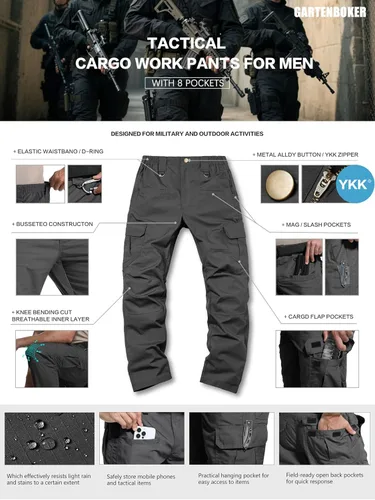 Miniatura 8 de Men's Tactical Pants Lightweight Water Resistant Cargo Pants Flex Ripstop EDC Work Hiking Outdoor Pants