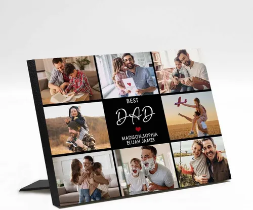 Miniatura 30 de InterestPrint Panel de fotos personalizado para papá y nombre para exhibición de mesa, mejor papá estrella, 6 fotos, marco de fotos personalizado