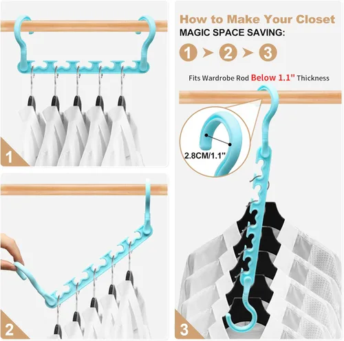 Miniatura 5 de 4 Pack Esencial para Dormitorio Universitario para Niñas, Organizadores de Armario y Almacenamiento, Perchas de Plástico para Ropa con 5 Agujeros