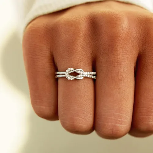 Miniatura 3 de The Love Between Mother and Daughter is Forever Mother Daughter Ring, Story Jewellery Mother Daughter Square Knot Ring for Women, Friends, Mothers