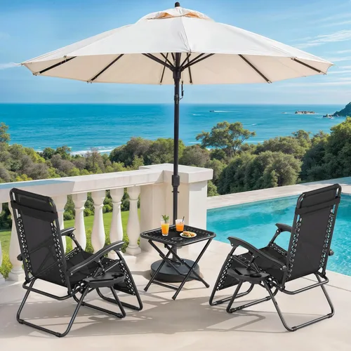 Miniatura 2 de Magshion Juego de 2 sillas plegables de gravedad cero, sillas de campamento reclinables para exteriores, sillas reclinables para patio con mesa Negro