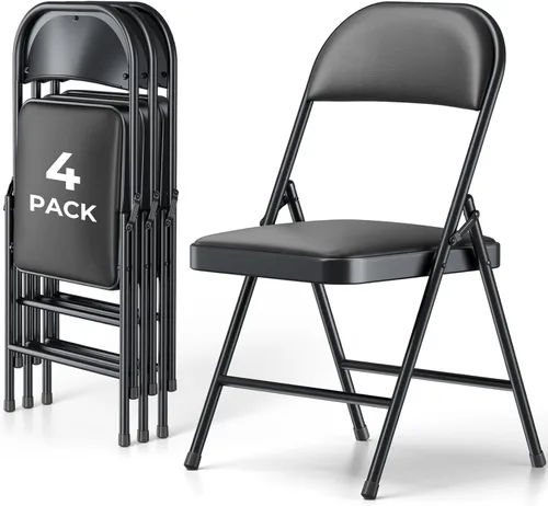 Miniatura 31 de Paquete de 2 sillas plegables, sillas de comedor plegables de piel sintética con asiento y respaldo acolchados, juego de sillas plegables