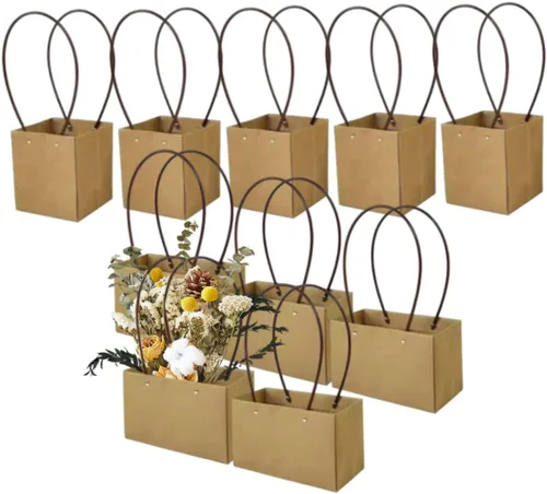 Ckuakiwu Bolsas de ramo de flores, bolsa de regalo de flores de papel kraft con asa, bolsa de regalo, caja de regalo floral para recuerdos de