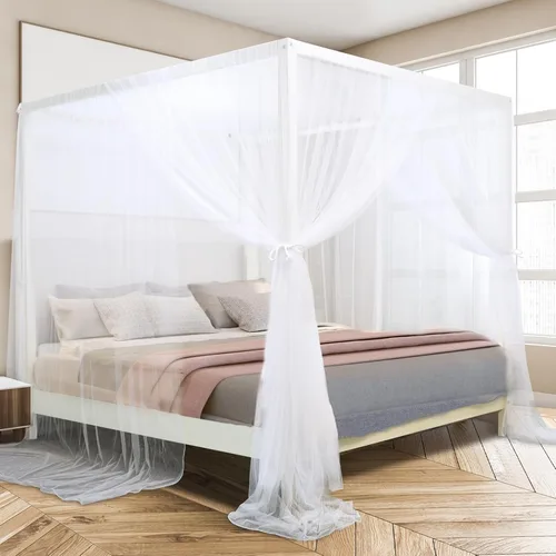 Miniatura 12 de South to East Cortinas de cama negras con dosel, toldo de 4 postes esquineros para niñas y adultos, cortinas de cama de lujo para decoración