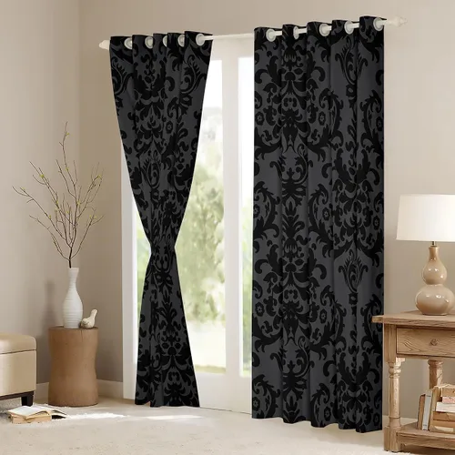 Miniatura 4 de Cortinas opacas de damasco negro para adultos, 30-50 % cortinas barrocas victorianas antiguas de 38 pulgadas de ancho x 54 pulgadas de largo, Multi